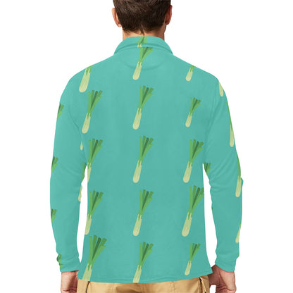 Leek Pattern Print Design 01 Long Sleeve Polo Shirt For Men's