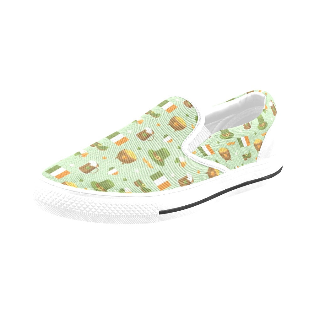 St Patricks Day Print Design LKS302 White Slip Ons Canvas Women's Shoes