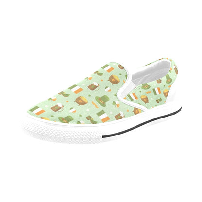 St Patricks Day Print Design LKS302 White Slip Ons Canvas Women's Shoes