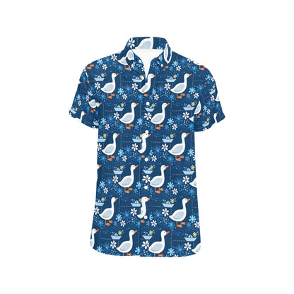 Goose Print Design LKS405 Men Short Sleeve Button Up Shirt