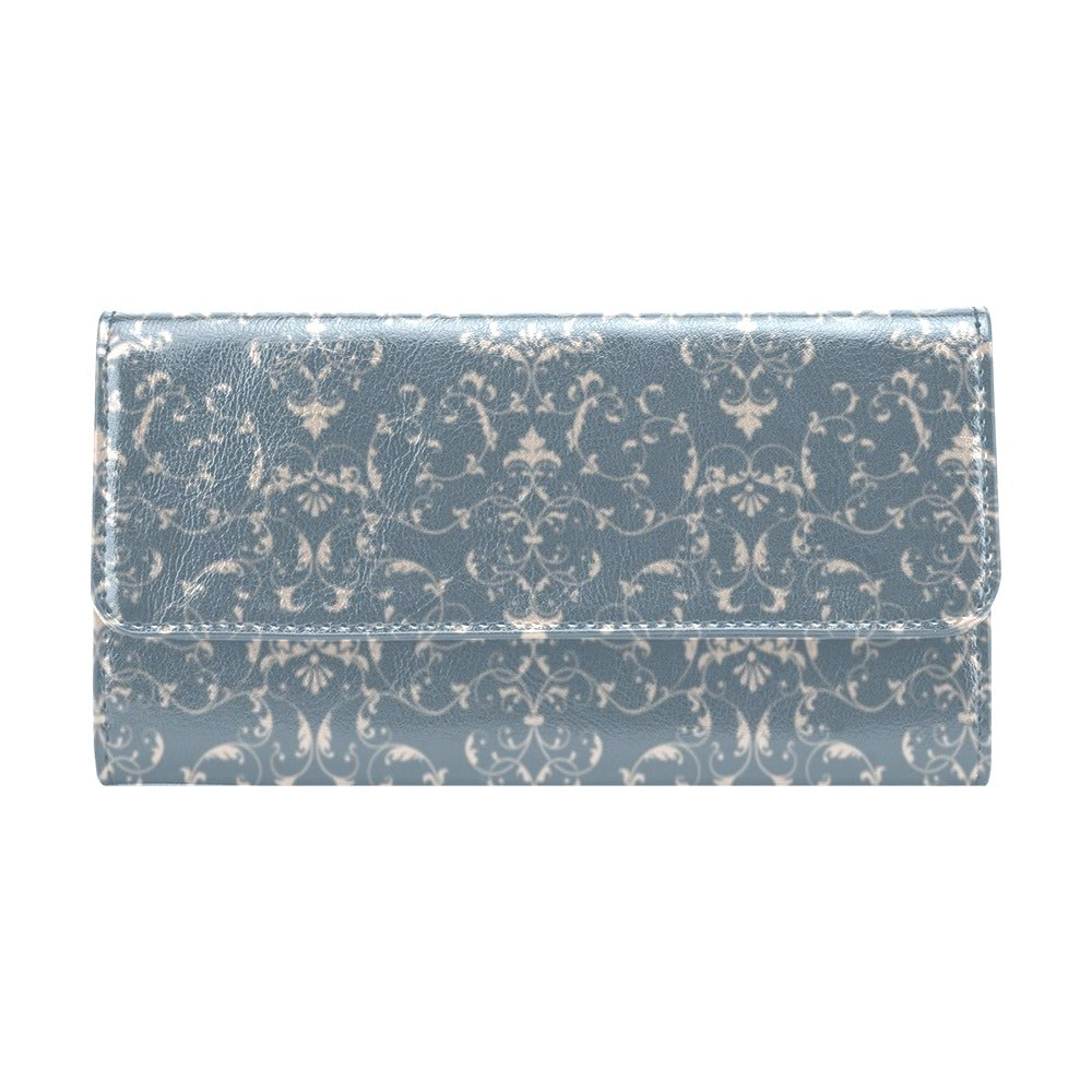 Damask Elegant Teal Print Pattern Women's Trifold Wallet