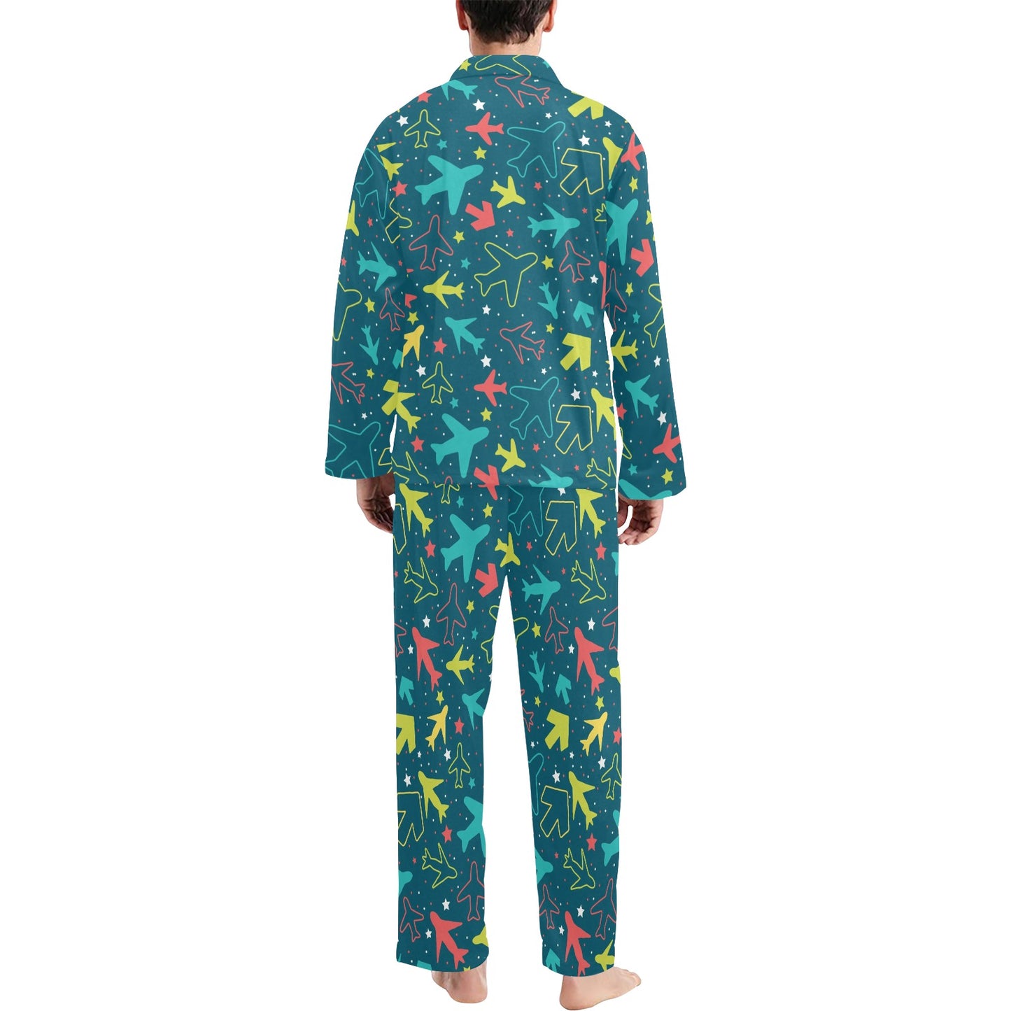 Airplane Pattern Print Design 05 Men's Long Pajama Set
