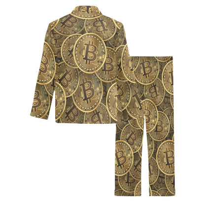 Bitcoin Pattern Print Design DO01 Men's Long Pajama Set