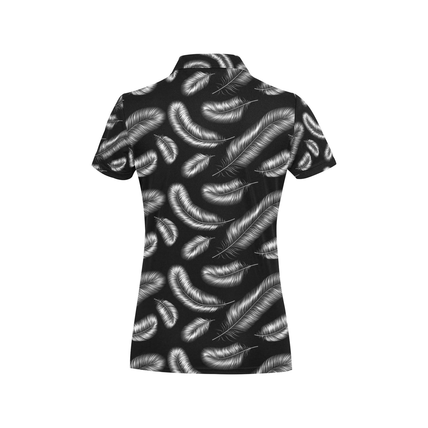 Feather Black White Design Print Women's Polo Shirt