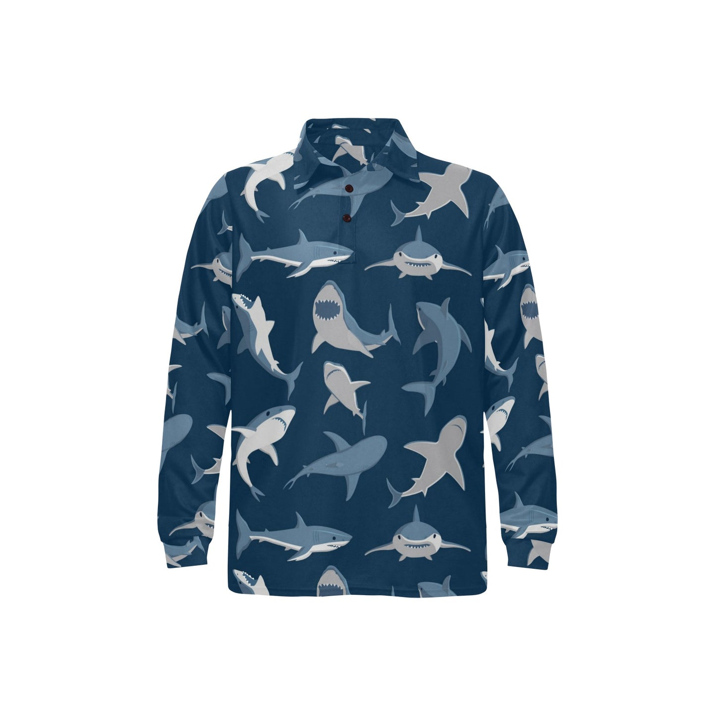 Shark Action Pattern Long Sleeve Polo Shirt For Men's