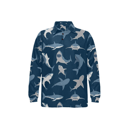 Shark Action Pattern Long Sleeve Polo Shirt For Men's