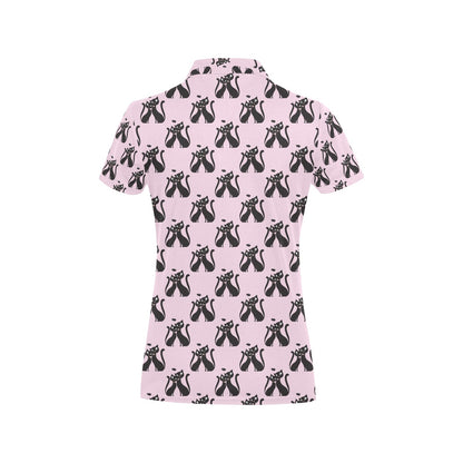 Black Cat Pattern Print Design 01 Women's Polo Shirt