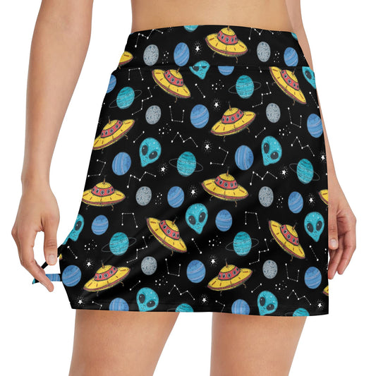 UFO Alien Print Design LKS306 17" Golf & Pickleball Skort with Pockets