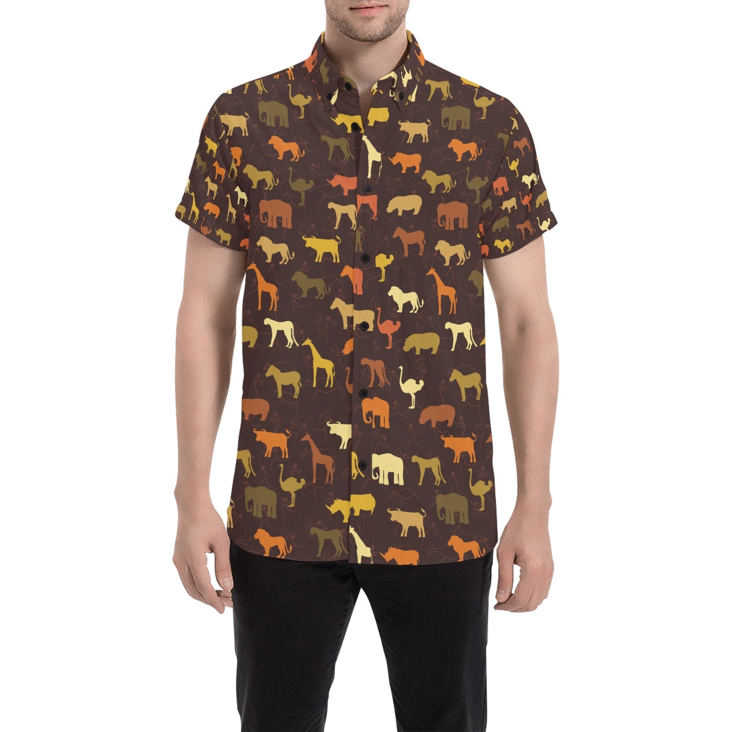 Safari Animal Print Design LKS301 Men Short Sleeve Button Up Shirt