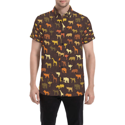 Safari Animal Print Design LKS301 Men Short Sleeve Button Up Shirt