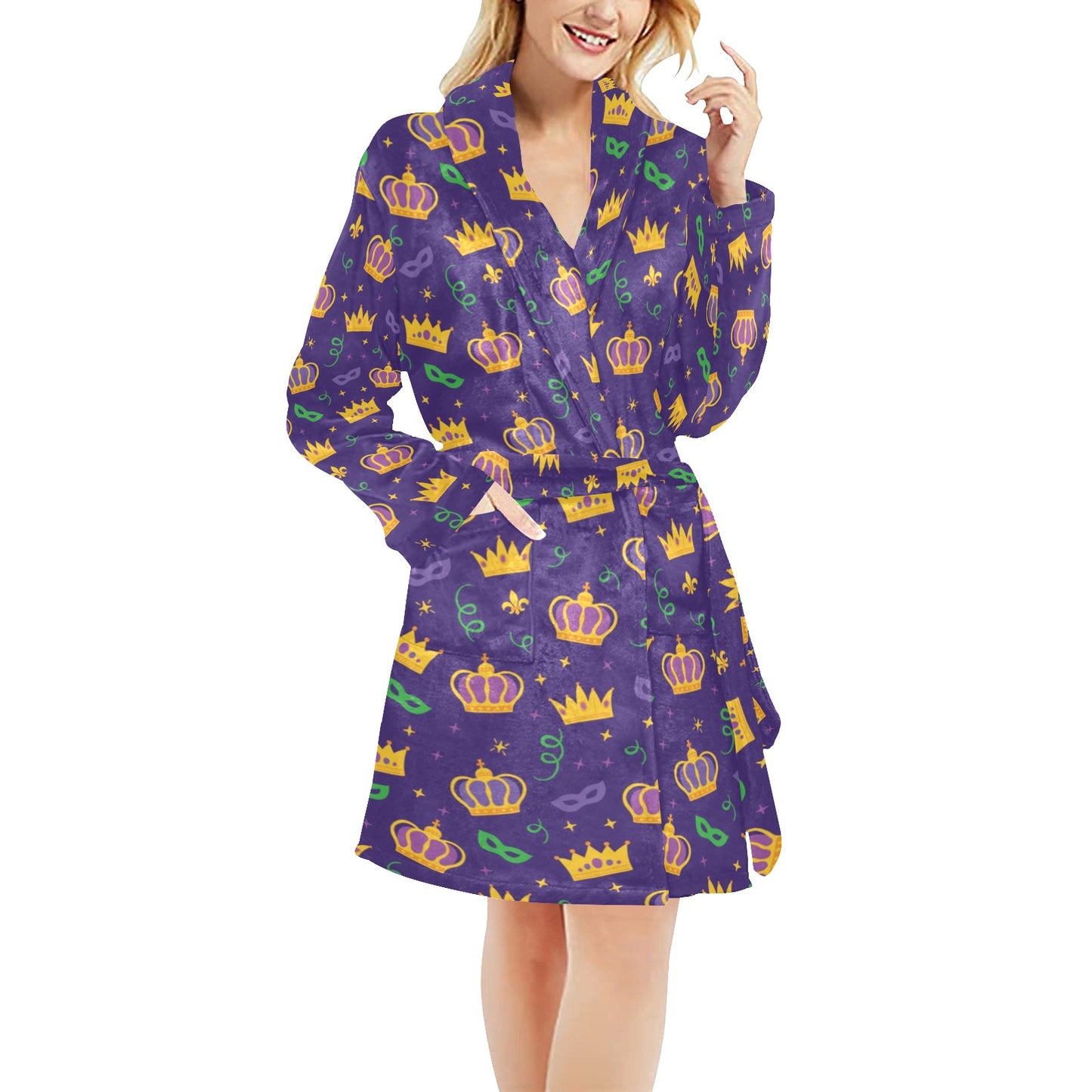 Mardi Gras Pattern Print Design 03 Women's Fleece Robe