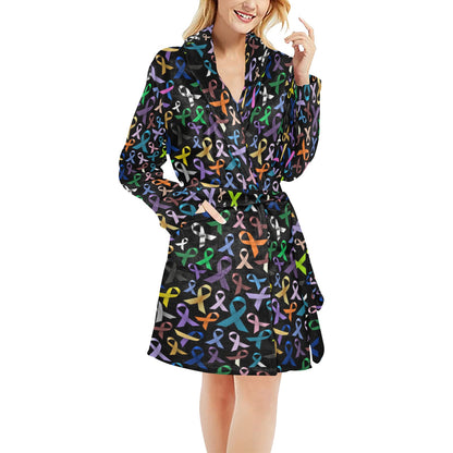 Breast Cancer Awareness Colorful Print Women's Fleece Robe