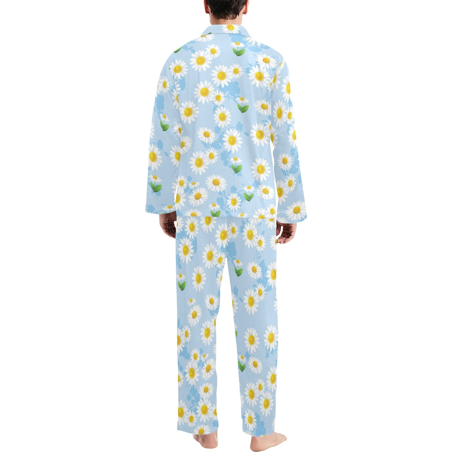 Daisy Pattern Print Design DS010 Men's Long Pajama Set