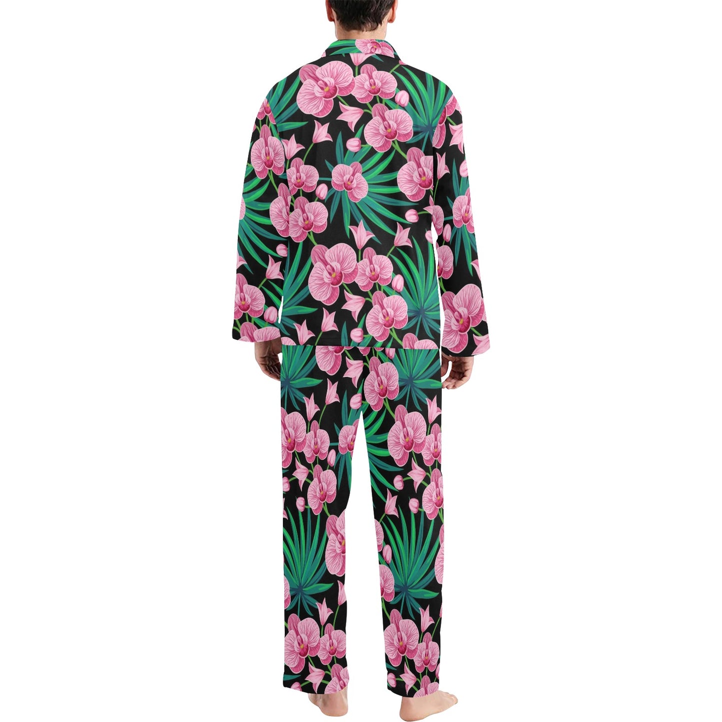 Orchid Pink Pattern Print Design OR06 Men's Long Pajama Set