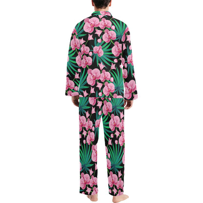 Orchid Pink Pattern Print Design OR06 Men's Long Pajama Set