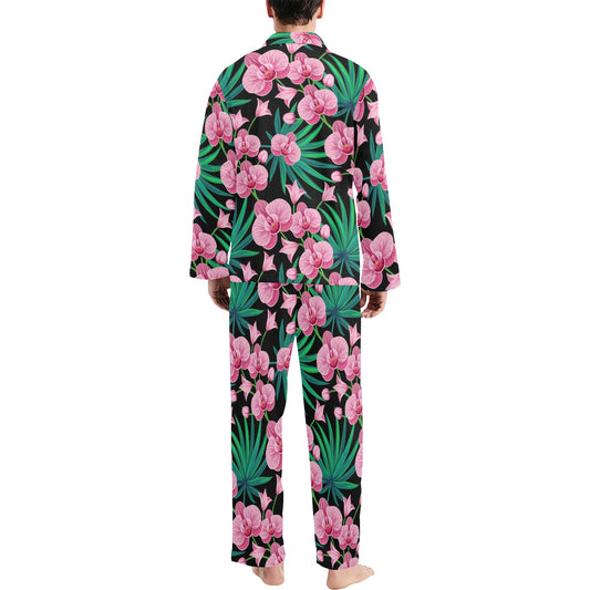 Orchid Pink Pattern Print Design OR06 Men's Long Pajama Set
