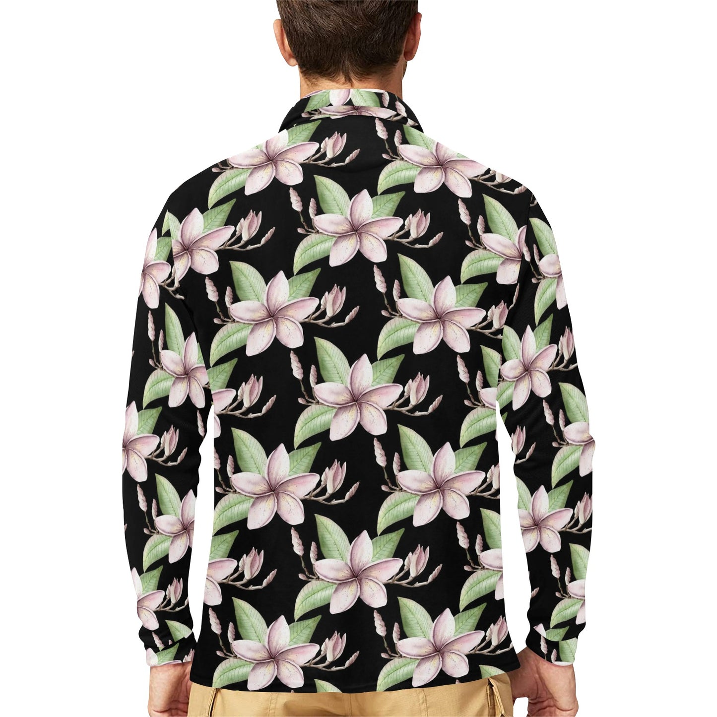 Plumeria Pattern Print Design PM02 Long Sleeve Polo Shirt For Men's