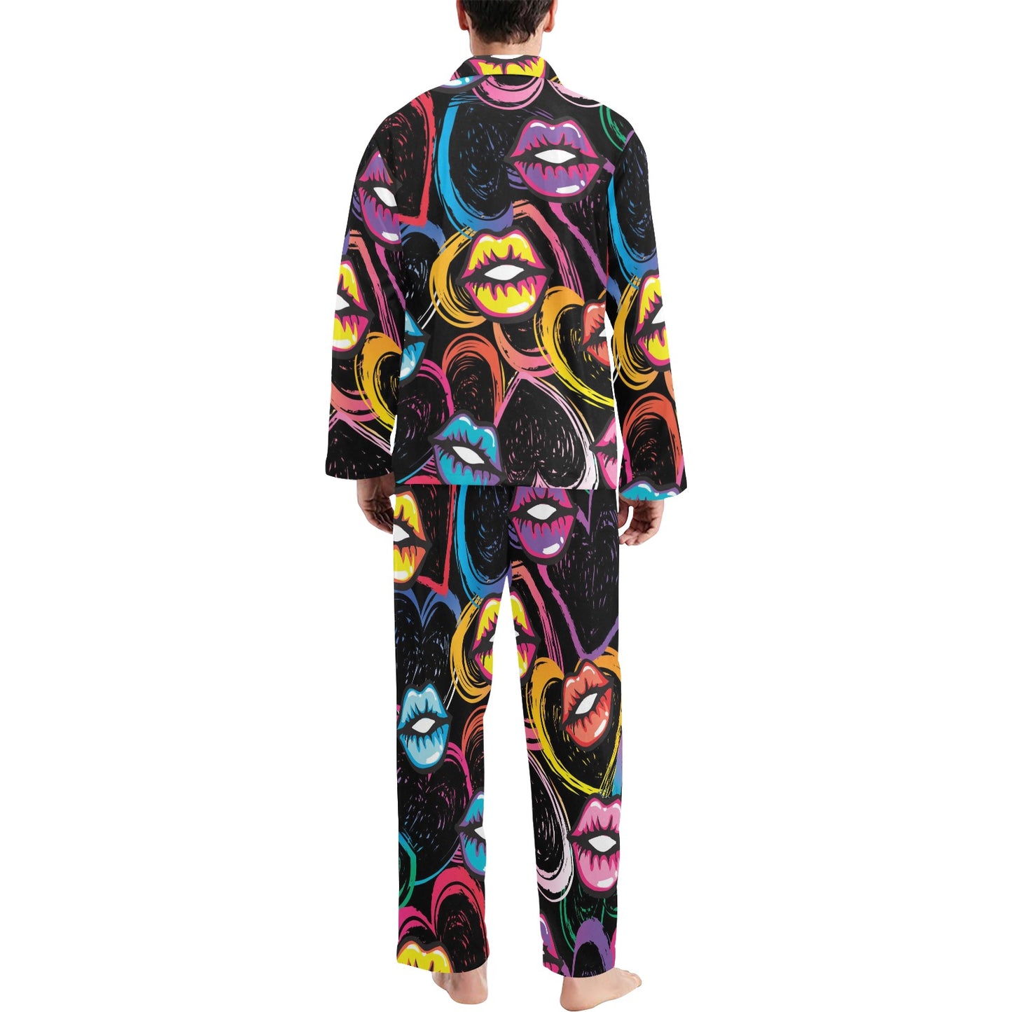 Pop Art Lip Pattern Print Design A03 Men's Long Pajama Set