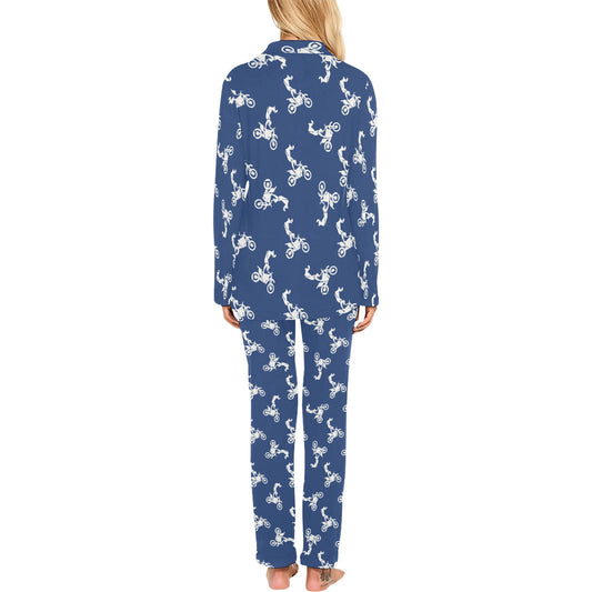 Motocross Pattern Print Design 01 Women's Long Pajama Set