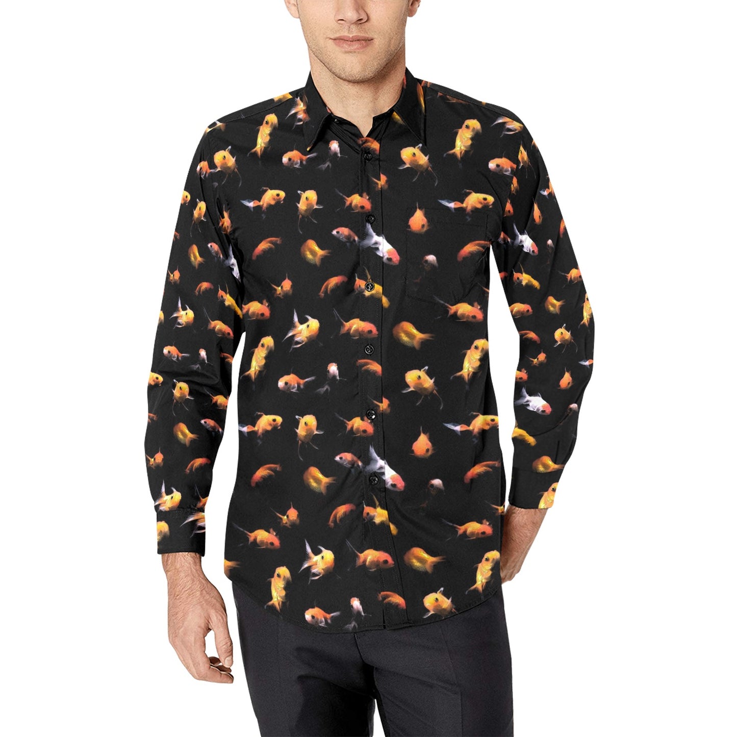 Goldfish Print Design LKS402 Men's Long Sleeve Dress Shirt