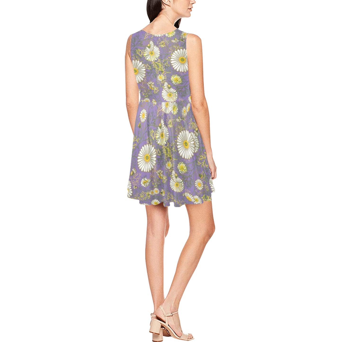 Daisy Pattern Print Design DS011 Sleeveless Dress