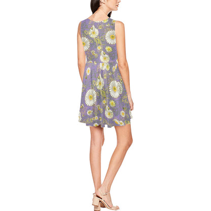 Daisy Pattern Print Design DS011 Sleeveless Dress