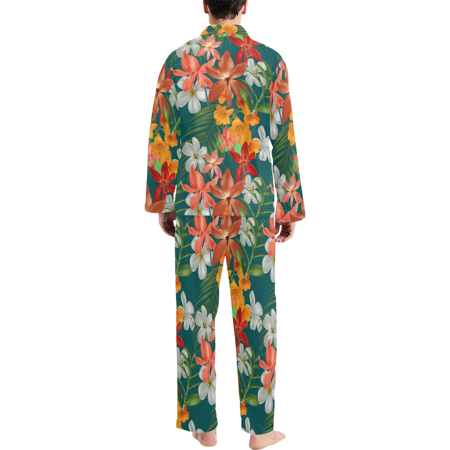 Amaryllis Pattern Print Design AL06 Men's Long Pajama Set