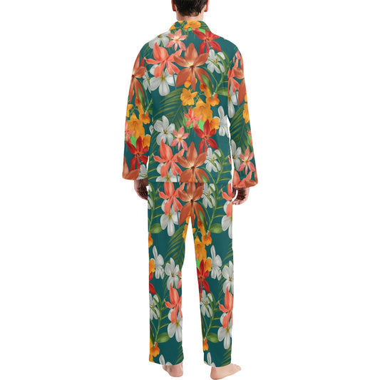 Amaryllis Pattern Print Design AL06 Men's Long Pajama Set