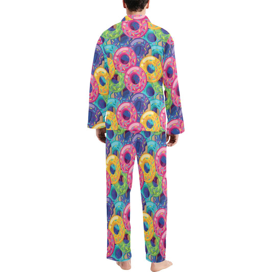 Donut Pattern Print Design DN010 Men's Long Pajama Set