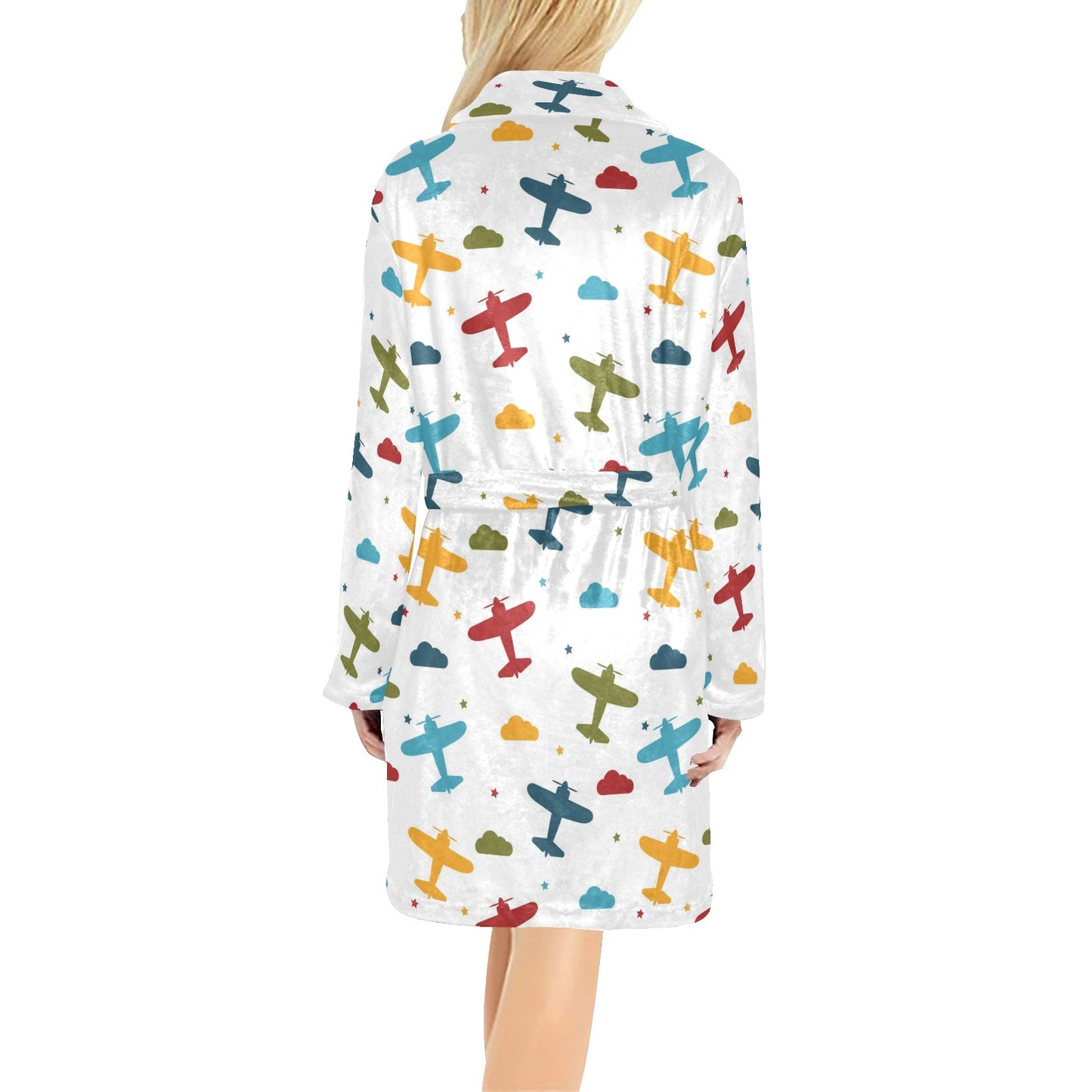 Airplane Pattern Print Design 06 Women's Fleece Robe