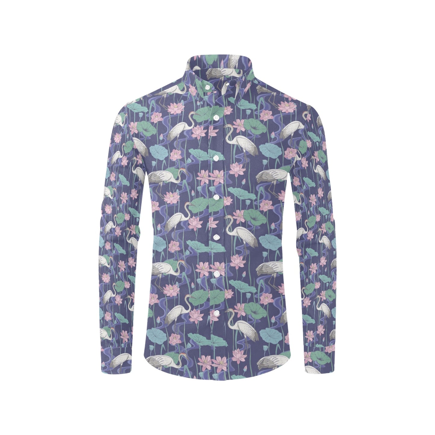 Water Lily Print Design LKS306 Men's Long Sleeve Dress Shirt