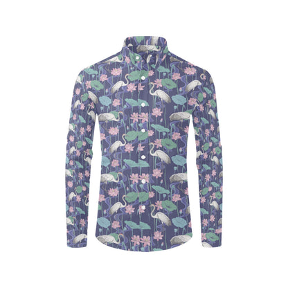 Water Lily Print Design LKS306 Men's Long Sleeve Dress Shirt