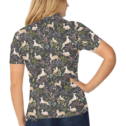 Deer Floral Jungle Women's Polo Shirt