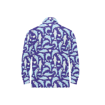 Dolphin Smile Print Pattern Long Sleeve Polo Shirt For Men's