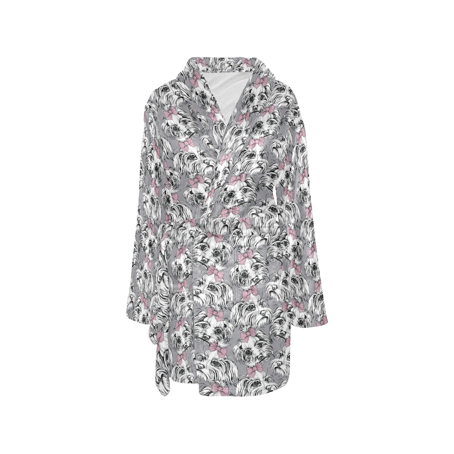 Maltese Pattern Print Design 01 Women's Fleece Robe
