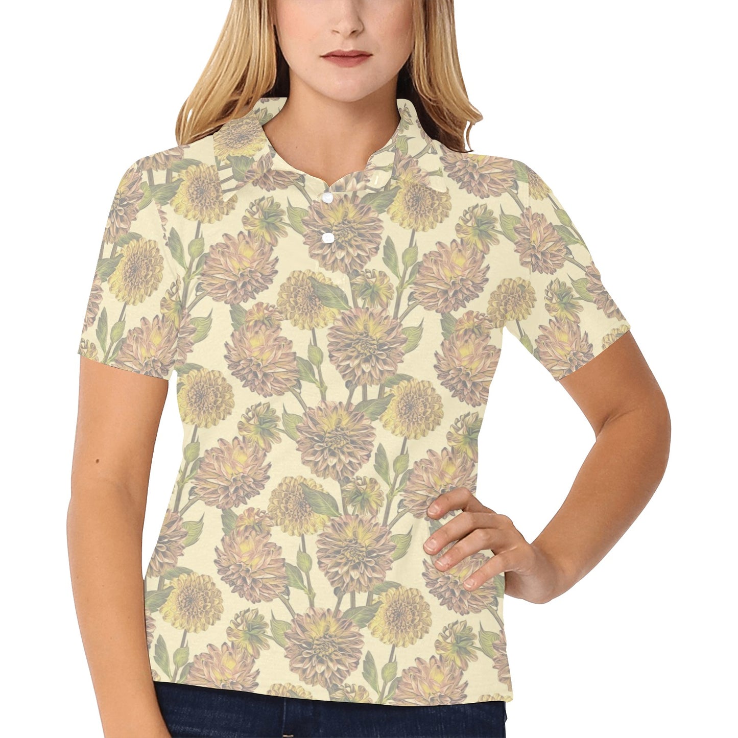 Dahlia Pattern Print Design DH09 Women's Polo Shirt