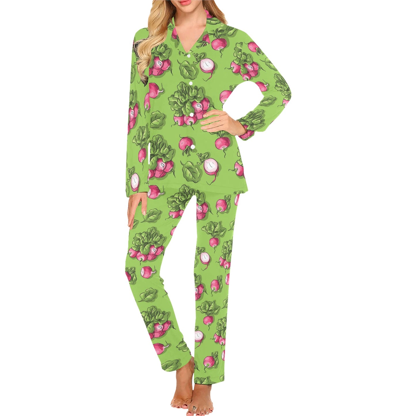 Radish Pattern Print Design A05 Women's Long Pajama Set
