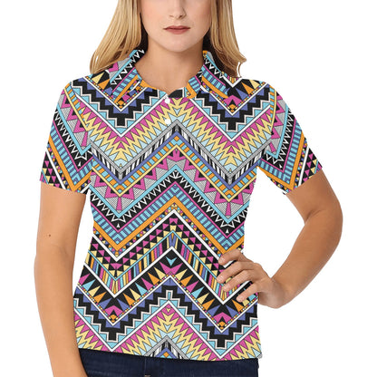 Multicolor zigzag Tribal Aztec Women's Polo Shirt