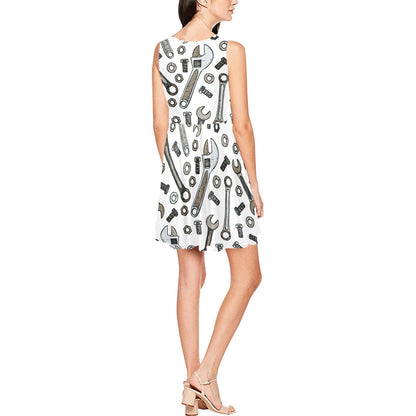 Mechanic Pattern Print Design 03 Sleeveless Dress