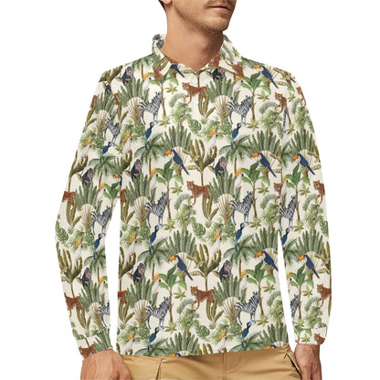 Safari Animal Print Design LKS304 Long Sleeve Polo Shirt For Men's