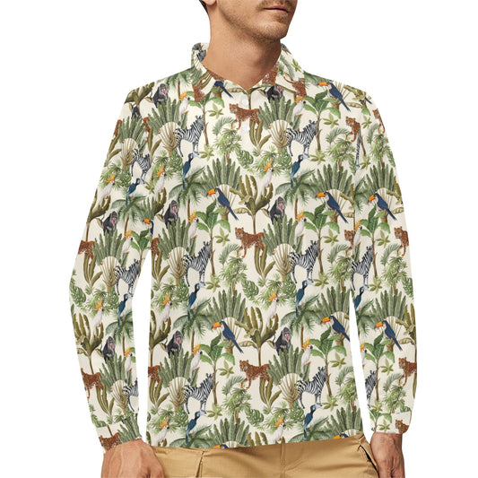 Safari Animal Print Design LKS304 Long Sleeve Polo Shirt For Men's