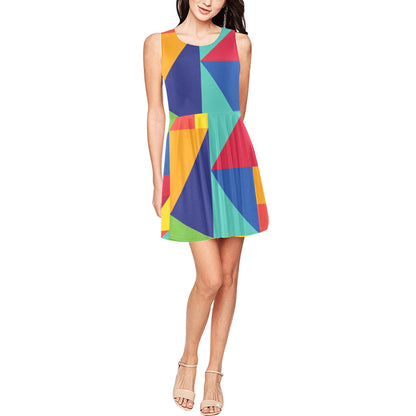 Mosaic Pattern Print Design 01 Sleeveless Dress