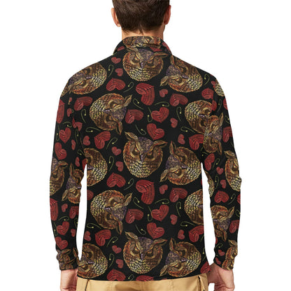 Owl Pattern Print Design A08 Long Sleeve Polo Shirt For Men's