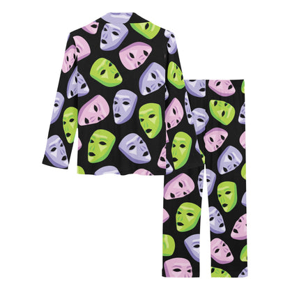 Acting Mask Pattern Print Design 04 Women's Long Pajama Set