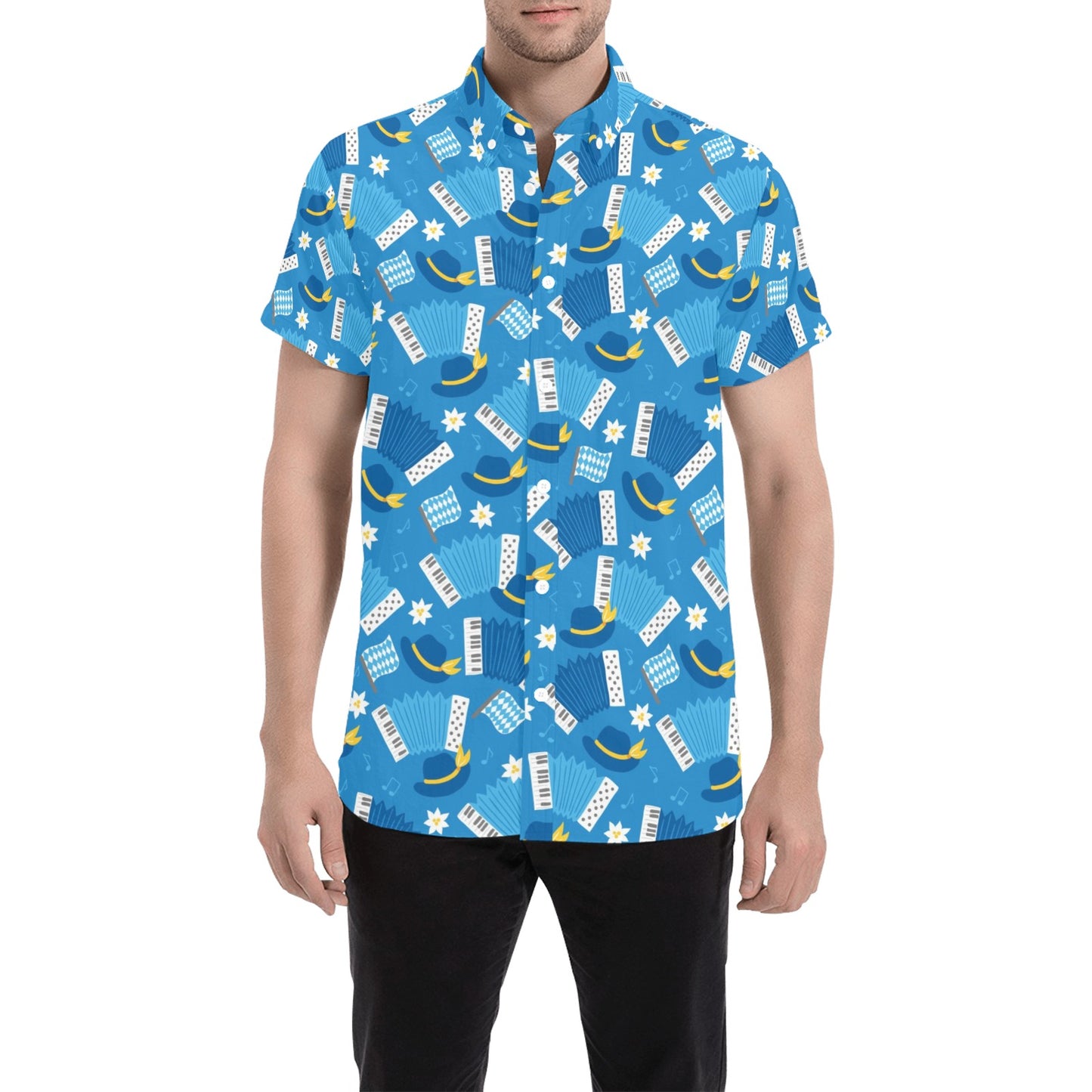 Accordion Print Design LKS401 Men Short Sleeve Button Up Shirt