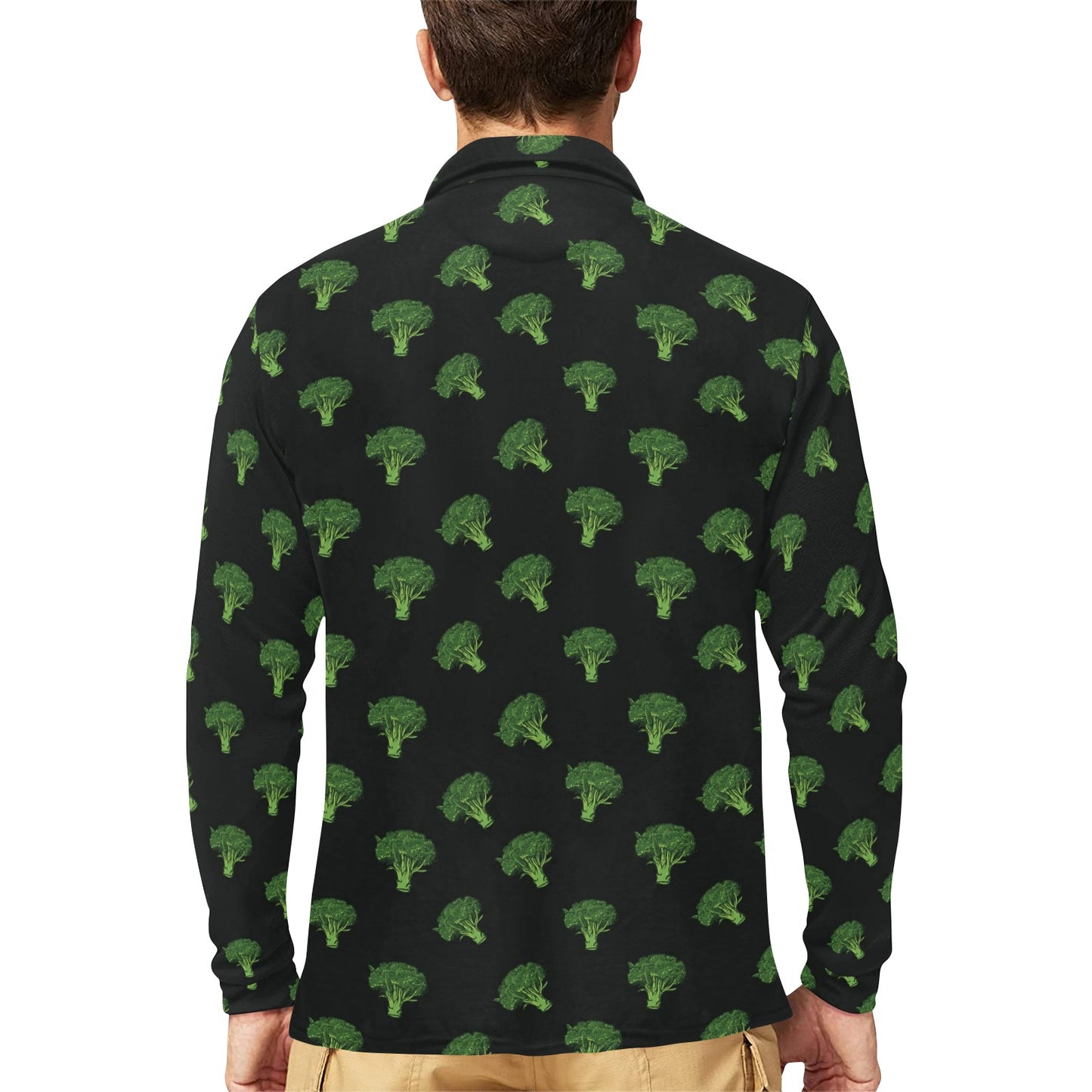 Broccoli Pattern Print Design 04 Long Sleeve Polo Shirt For Men's