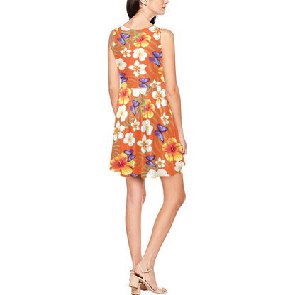 Tropical Flower Pattern Print Design TF027 Sleeveless Dress