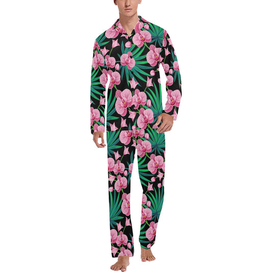 Orchid Pink Pattern Print Design OR06 Men's Long Pajama Set