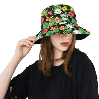 Hibiscus With Butterfly Print Design LKS305 Unisex Bucket Hat