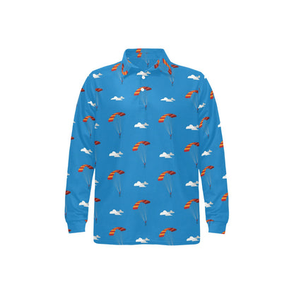 Skydiving Pattern Print Design 02 Long Sleeve Polo Shirt For Men's